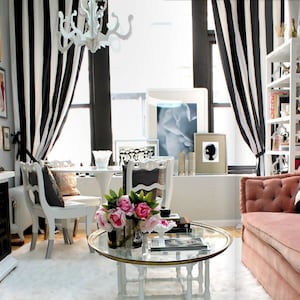 Black and white stripe curtain panels, rod pocket, stripe cotton drapes, stripe window curtains