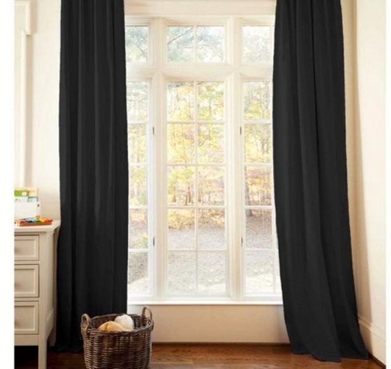 Solid color linen drapes black linen curtain panels black | Etsy