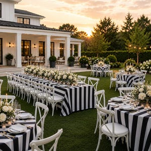 Round or rectangular tablecloth wide stripe Black and white for wedding, parties decoration fabric