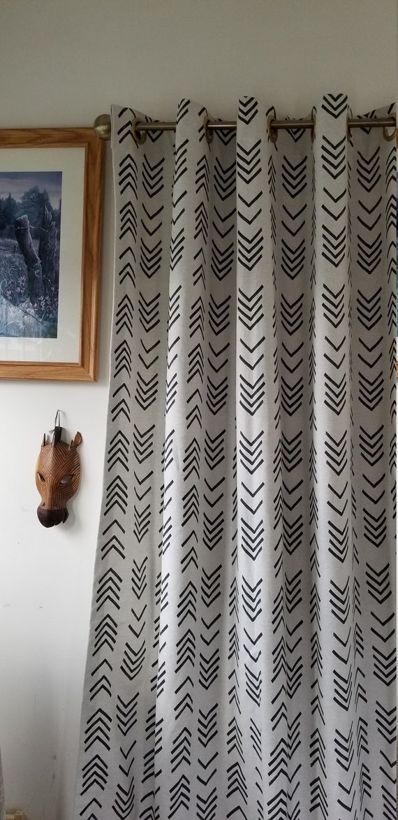 Pair Curtain Panels 50w X 108l Black And Ivory Linen Drapes Etsy