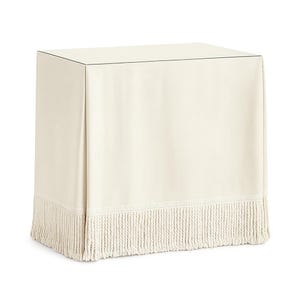 Rectangular LINEN tableskirt with bullion fringe pleated table skirt, custom sizes