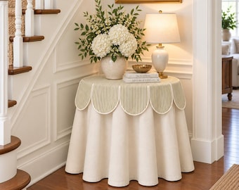 Ticking stripe table topper overlay tableskirt round cocktail table linens, wedding banquet home decor