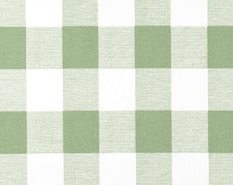 Sage green and white Fabric shower curtain,  buffalo plaid farmhouse cotton print,