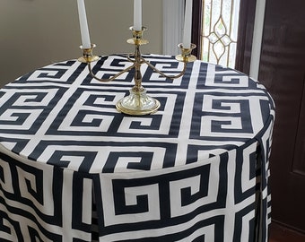 Black and white Greek key pleated tableskirt