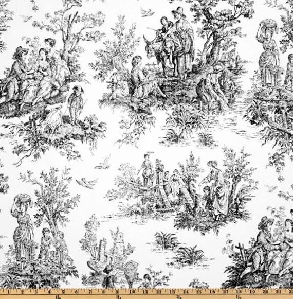 Toile Shower Curtain Black And White Cotton Print 72 Etsy