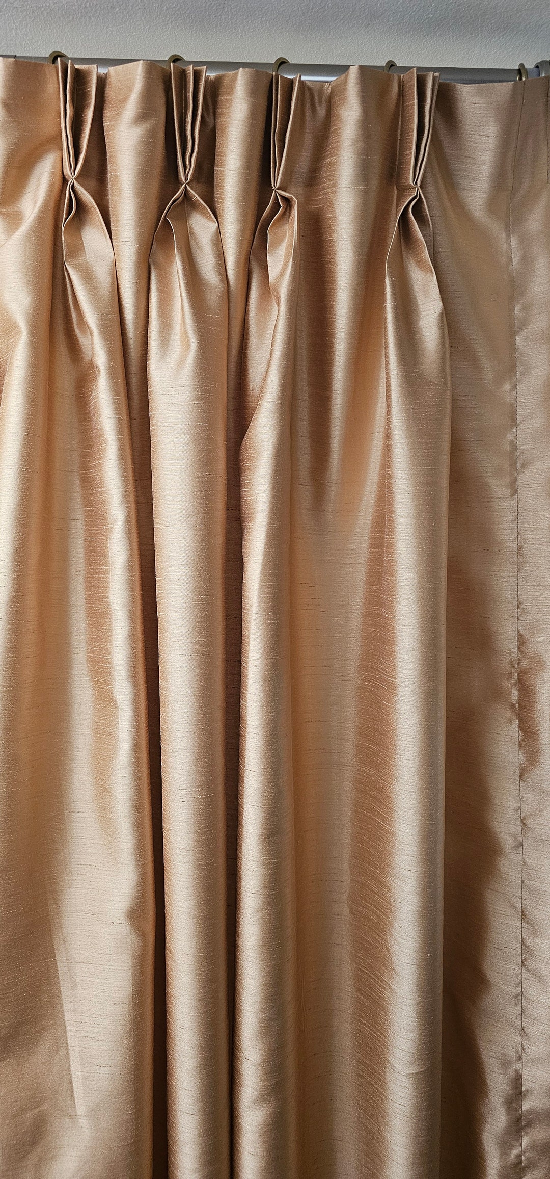 Gold Color Shantung Satin Pleated Window Curtains, French Pleat Drapes, Pinch Pleats, Faux Silk ...