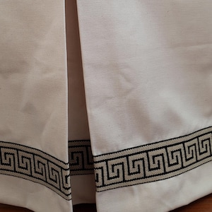 Natural color cotton Pleated tableskirt with Greek key trim, decorator cotton  tableskirt, Pleated table skirt, Round table skirt pleated,