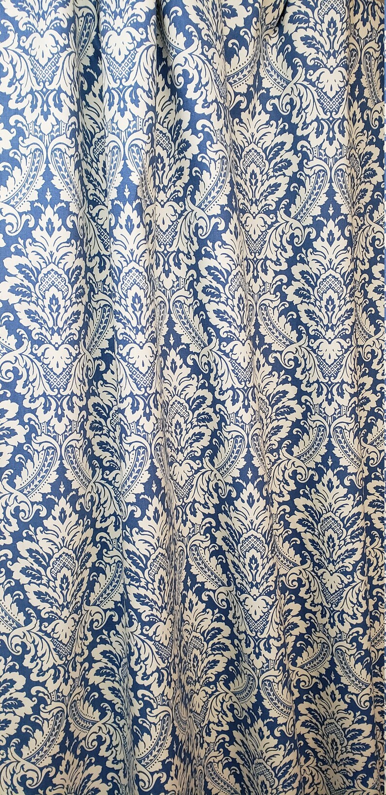 Cornflower blue damask drapes rod pocket Waverly donnington Etsy