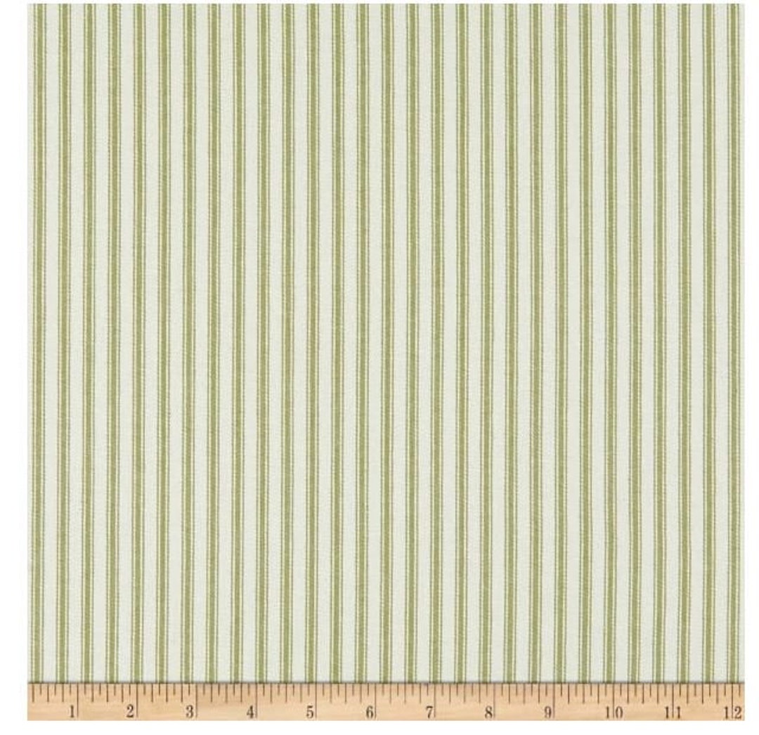 Sage Green Waverly Ticking Stripe Shower Curtain Cotton Etsy