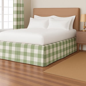 Sage green Buffalo check bedskirt, plaid Bed skirt,  tailored pleats, plaid dust ruffle,
