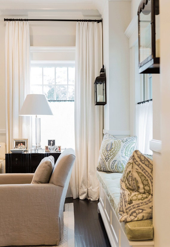 Extra Wide Pleated Linen Drapes White or Off white Curtains