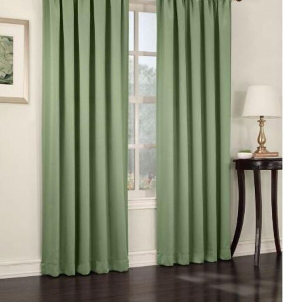Pleated Window Curtains Sage Green Shantung Satin Drapes Etsy