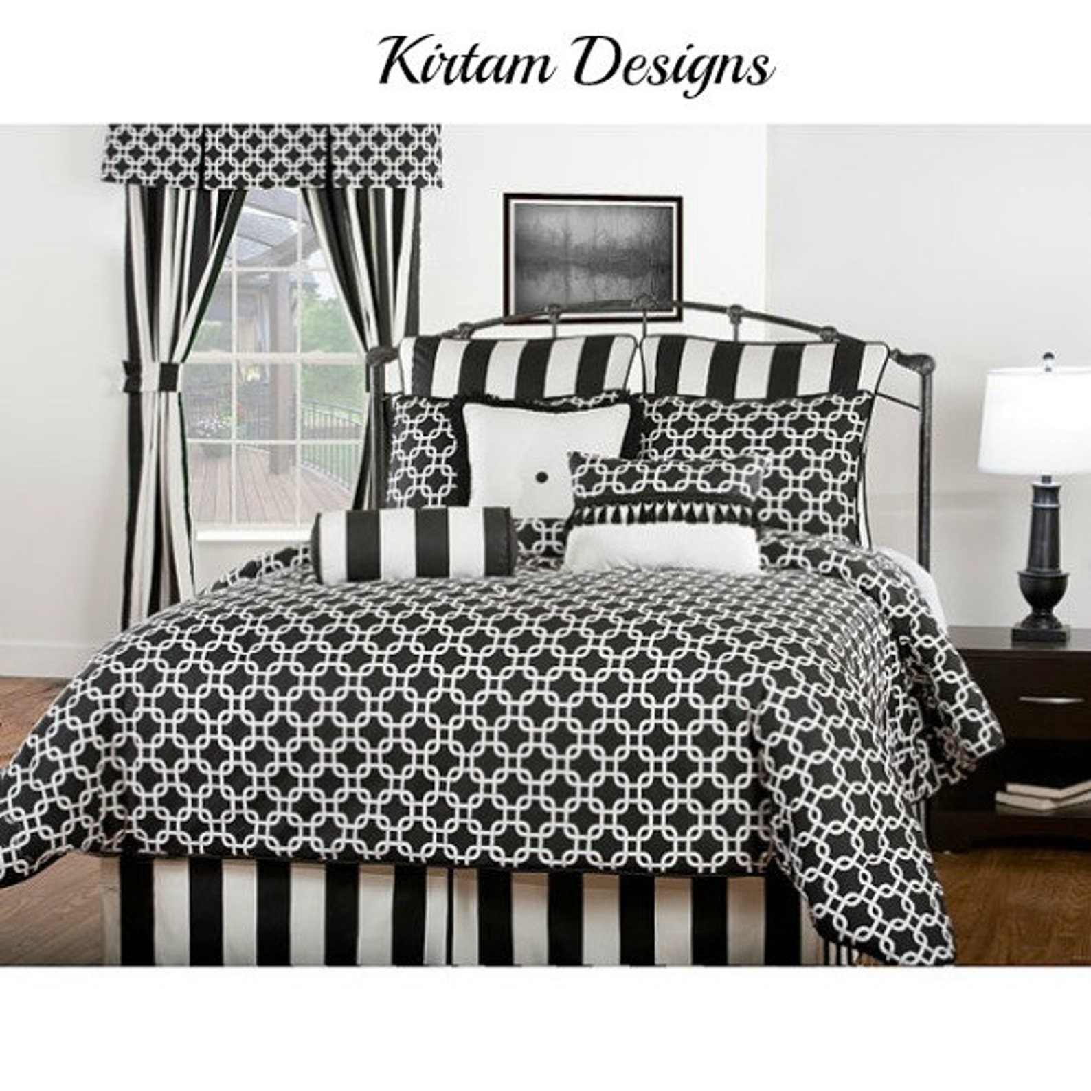 Black and White Stripe Pleated Bed Skirt Cotton Stripe Dust Etsy