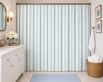 Pastel Stripe shower curtain, custom sizes 48 x 72, 72 x 72, 72 x 84, 72 x 90, 108 aqua, green, black