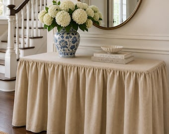 COM customers own material for gathered  table skirt, seamstress for hire, custom projects rectangular