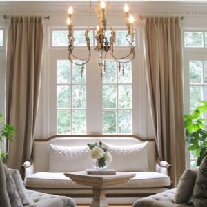 Natural color linen curtain panels, drapes, back tab drapes plus rod pocket, linen drapes, all colors available