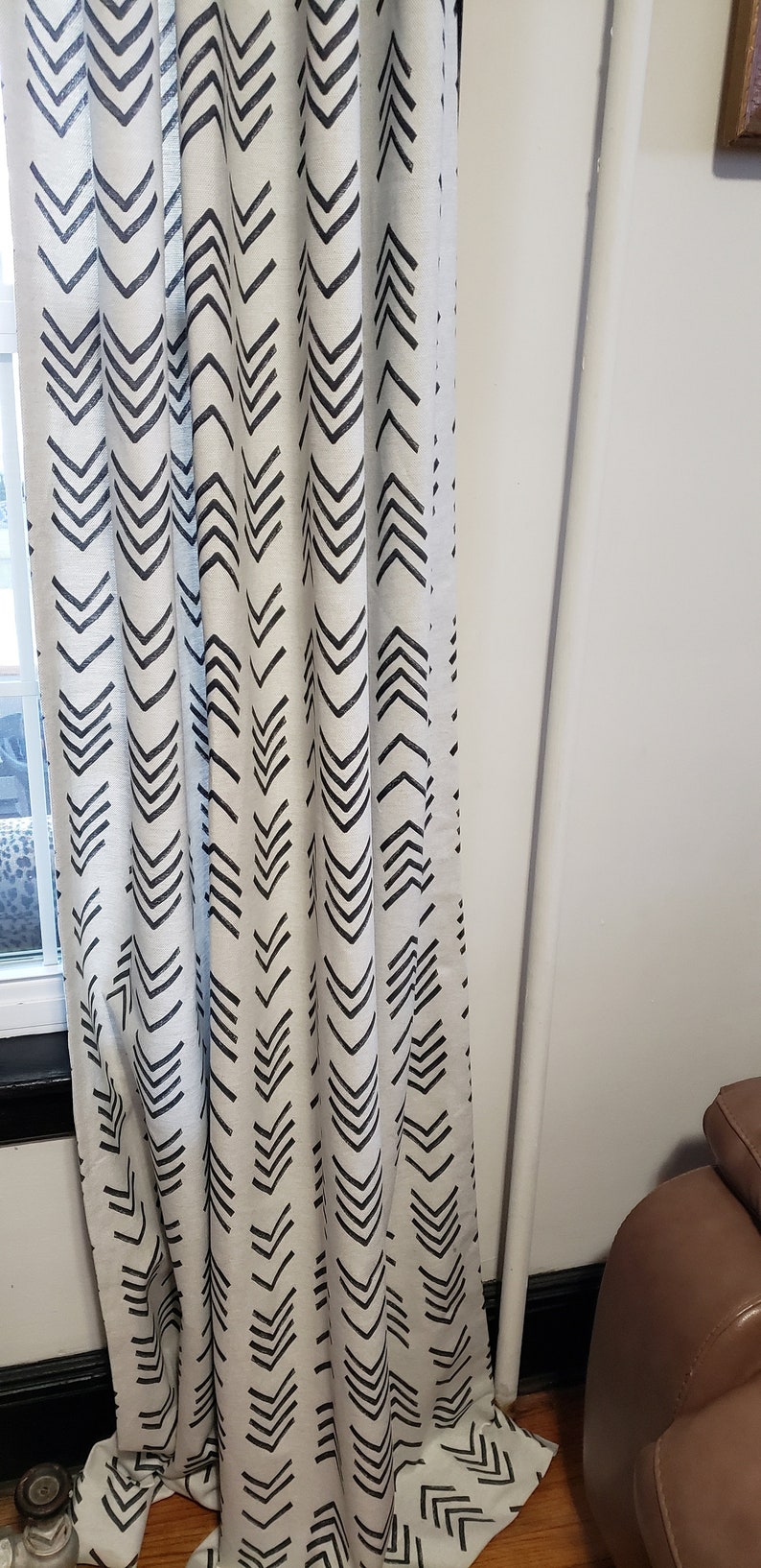 Black and ivory mudcloth window curtains Linen drapes with | Etsy