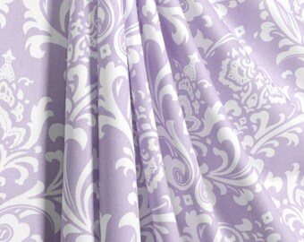 Pair (2 panels) designer drapes, curtain panels, Premier prints ozborne ozbourne, wisteria lilac and white, cotton