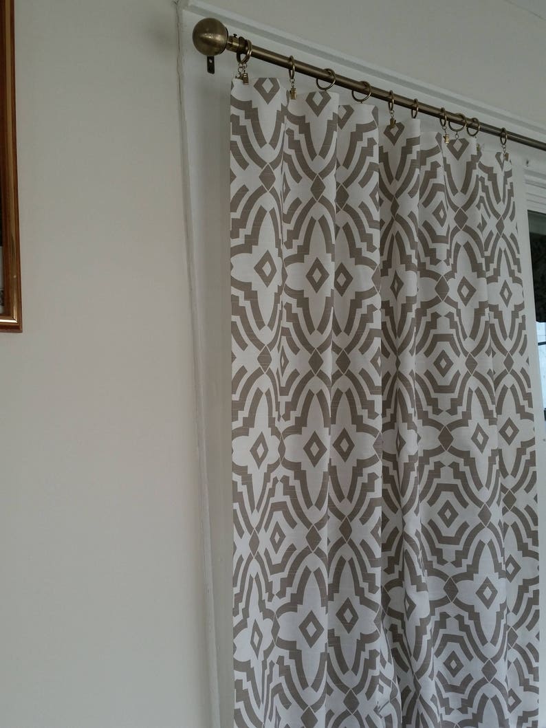 two 50W x 84L panels Chevelle ecru taupe and white cotton slub Pair trellis