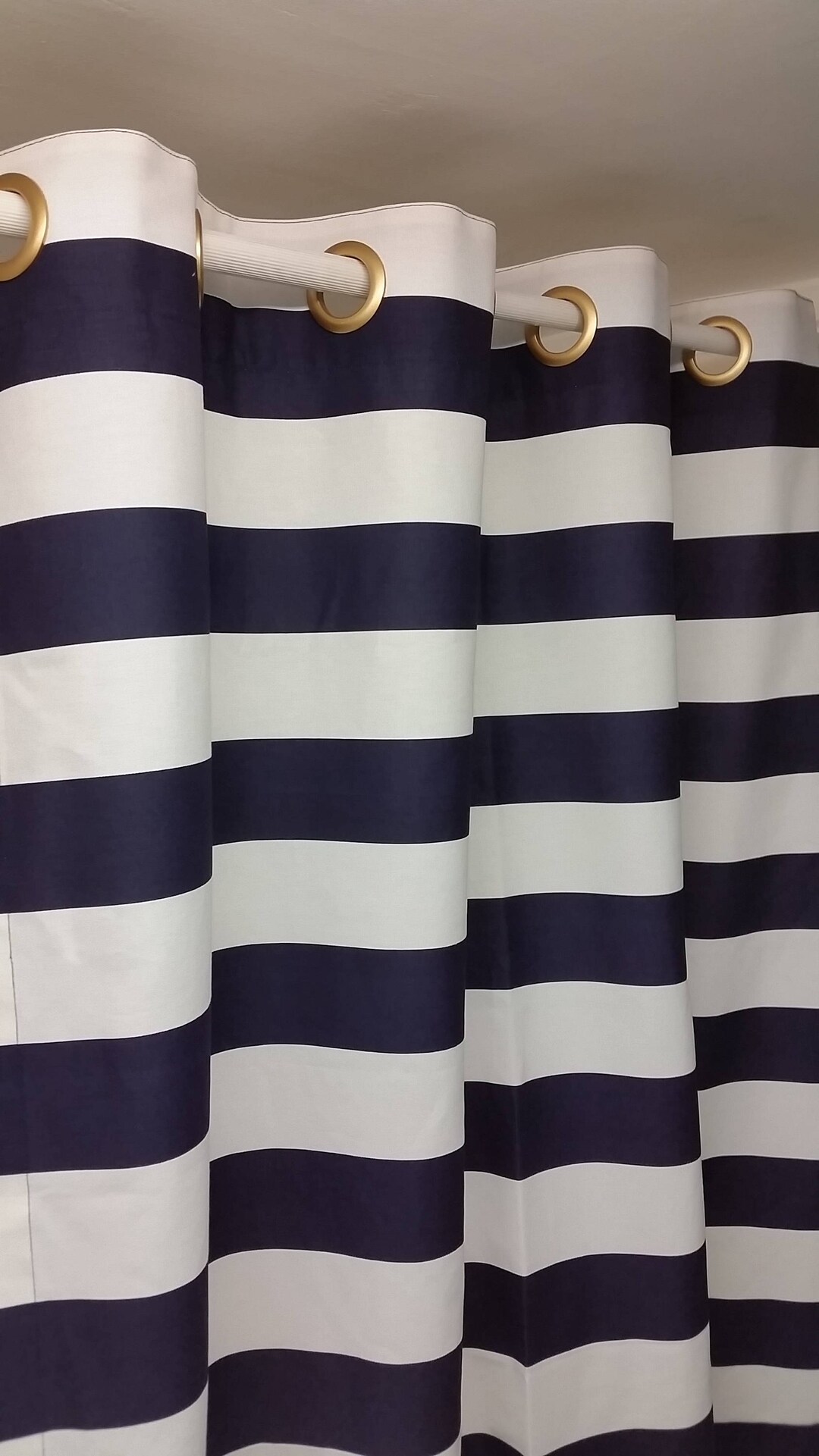 Navy Blue and White Stripe Curtains 50W X 84l Lined Etsy