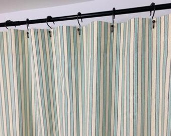 RTS 72 X 72L Boulevard ocean green  stripe shower curtain, stripe cotton curtain,