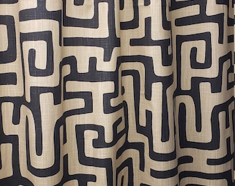 African kuba cloth inspired drapes curtains, ethnic decor brown beige zuberi