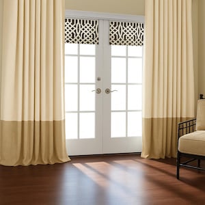 Color block linen blend drapes window curtains rod pocket