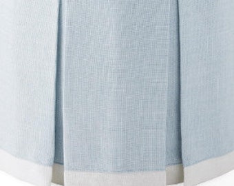 Round table skirt with contrast band, soft blue and white baby blue pleated table skirt, table covering