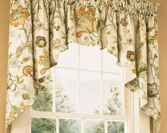 2 piece Kaufman brissac amber swag shaped unlined valance window topper, custom sizes