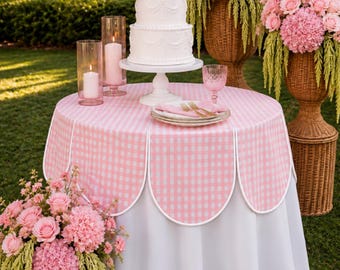 Gingham Petal table topper overlay tableskirt round custom cocktail linens, wedding banquet home decor wedding decoration, baby shower party