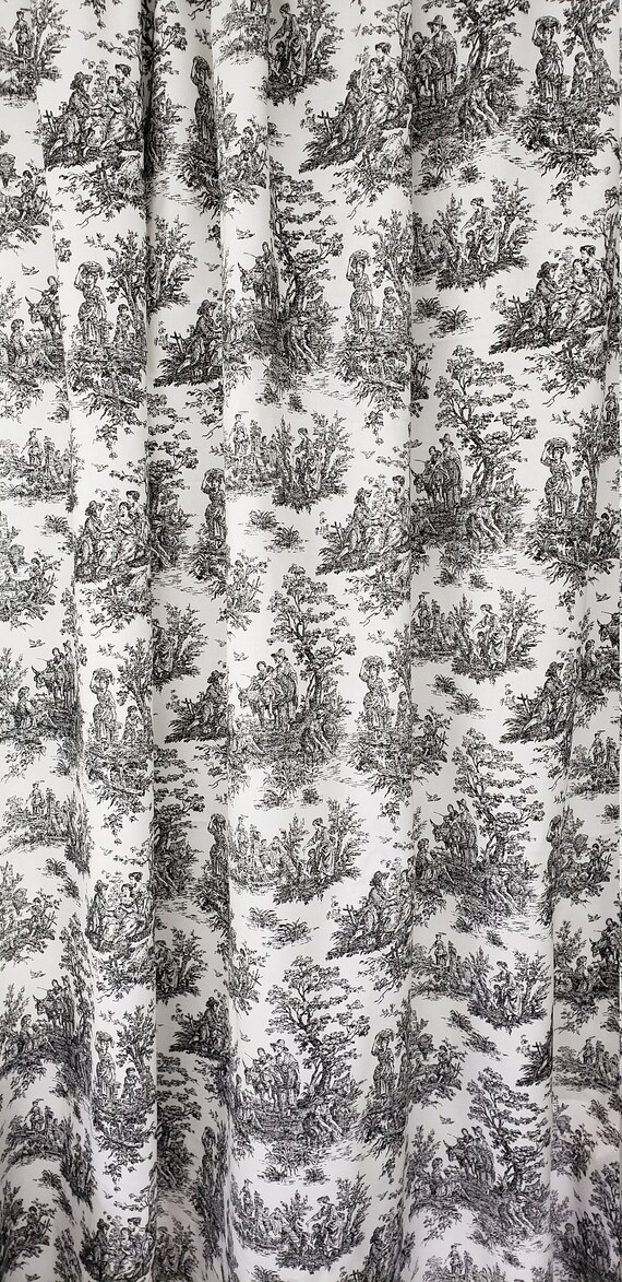 Black And White Toile Shower Curtain Black And White Cotton Etsy