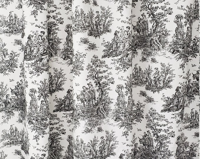RTS Black and White Toile Shower Curtain, Black and White Cotton Print