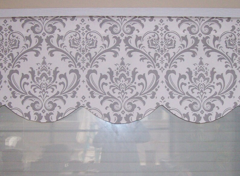 Lined Scallop Valance Traditions Grey and White Damask Etsy
