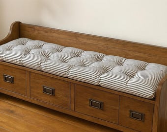 36 x 14"Tufted bench cushion  tufted bench cushion, ticking stripe cotton, seat cushion red black brown grey indigo black