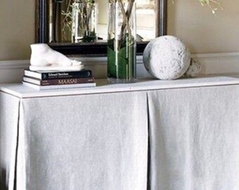 Reserved listing, 3 sided Rectangular LINEN tableskirt, console table cover, skirted table,