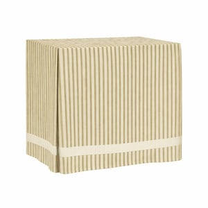 Olive green ticking stripe Rectangular tableskirt, Grosgrain trim Pleated cotton console table skirted table brown indigo black grey