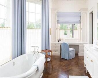 Two panels Rod pocket linen curtains Soft blue, light blue, baby blue curtains,