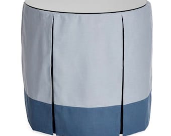 Round table skirt with CONTRAST BORDER, pleated tablecloth linen, choose your own color