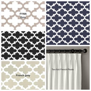 4 colors Pinch Pleat curtains drapery panels, Premier Prints Fynn quatrefoil, French pleats window curtains