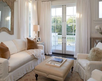 Affordable PLEATED linen-look window curtains, blue linen drapes, solid color linen,  white linen curtains