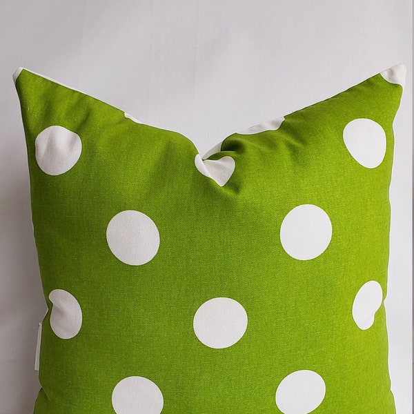 RTS, 18 x 18" chartreuse green and white decorative lumbar throw pillow polka dot