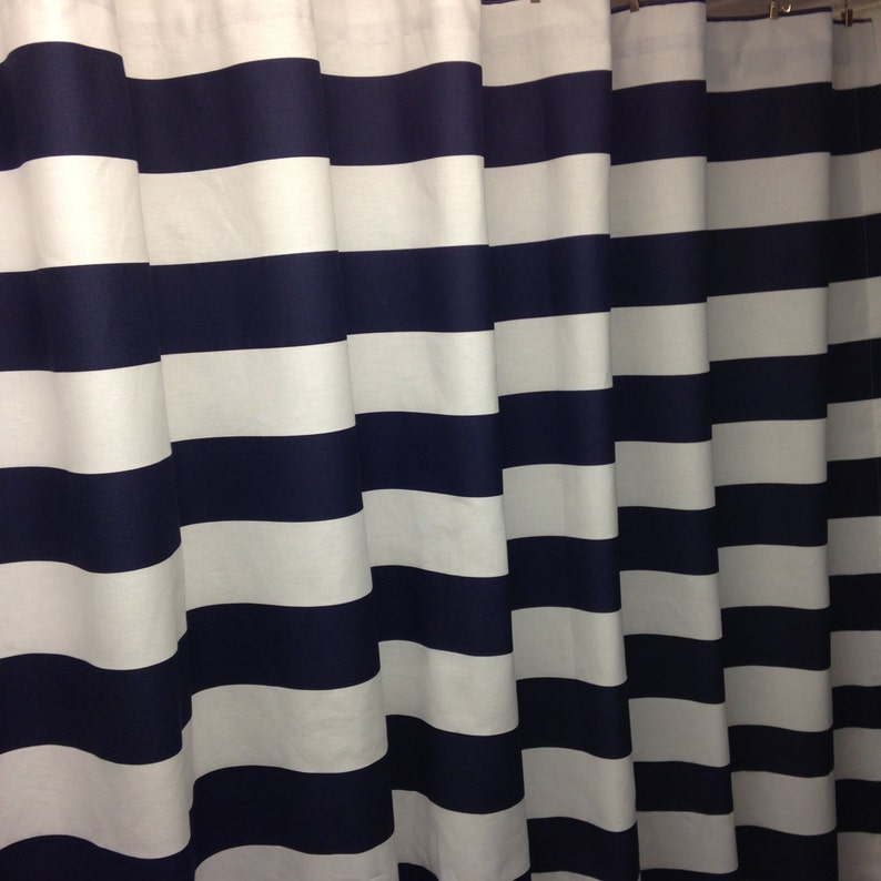 Navy Blue And White Shower Curtain 3 Wide Horizontal Image 0