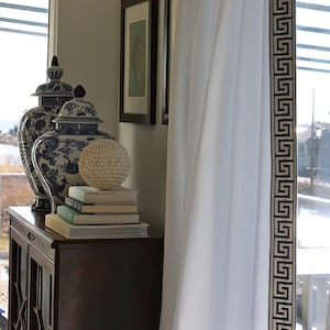 Pleated linen drapes, greek key drapes, white pleated drapes, white, French pleated, linen curtain panels, other colors available