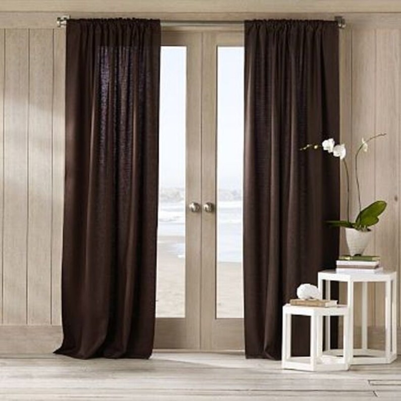 A Solid Color Linen Ds Chocolate Brown Curtain Image 0
