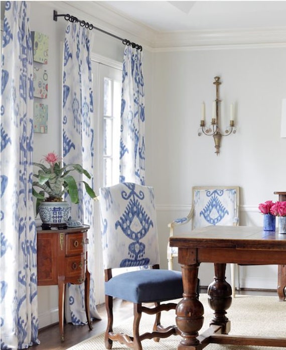 Robert Allen Khandar Indigo Curtain Panels Drapes Ikat Rod Etsy
