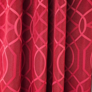 RTS Pair geometric curtain panels grommet curtains, wine red 50W X 90L,