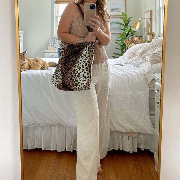 Hobo handbag Faux fur tote bag, brown cheetah leopard print handbag, hobo hippie shoulder bag, fake fur fabric,  gift