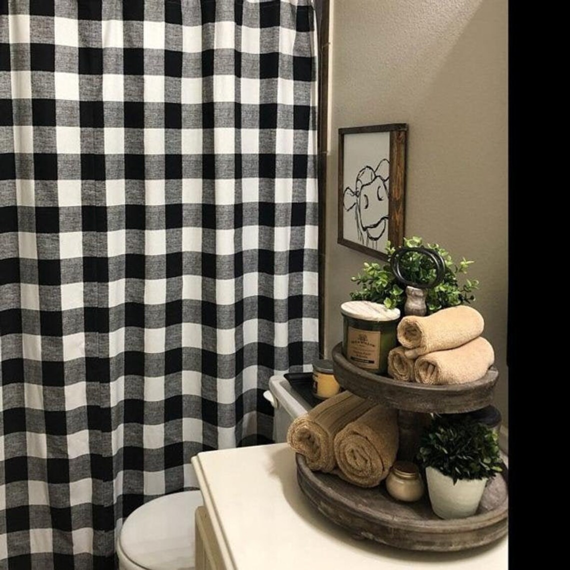 Black and White Buffalo Check Shower Curtain Farmhouse Plaid Etsy