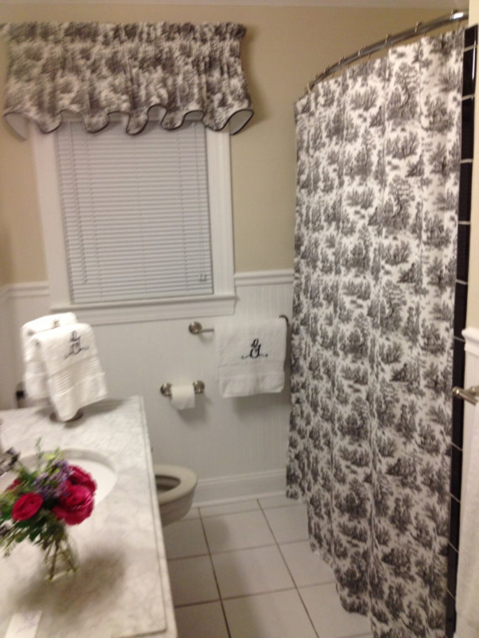 Black and White Toile Shower Curtain Cotton Print 72 Etsy