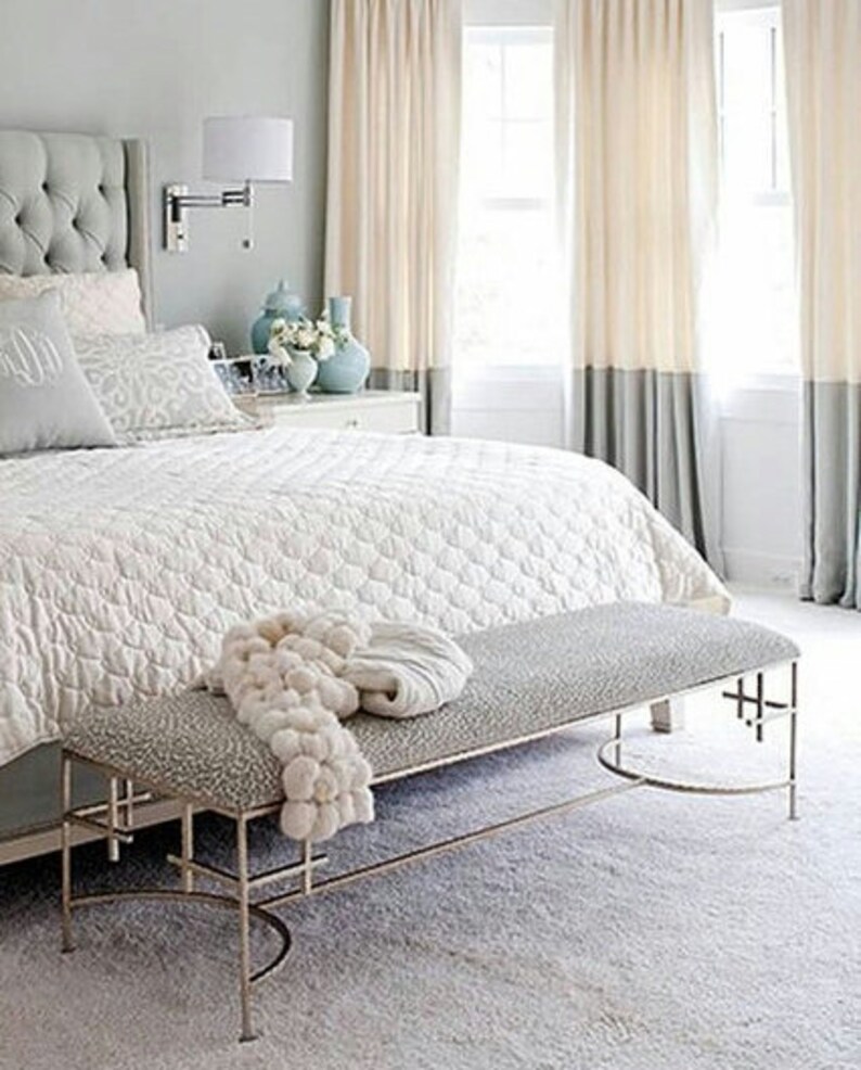 Color Block Linen Curtain Panels Rod Pocket Flat Panels Two Etsy Canada